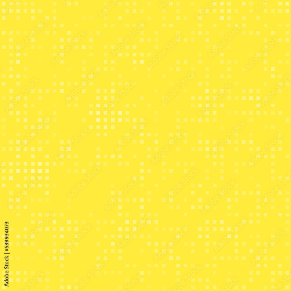 Abstract seamless geometric pattern. Mosaic background of white squares. Evenly spaced small shapes of different color. Vector illustration on yellow background