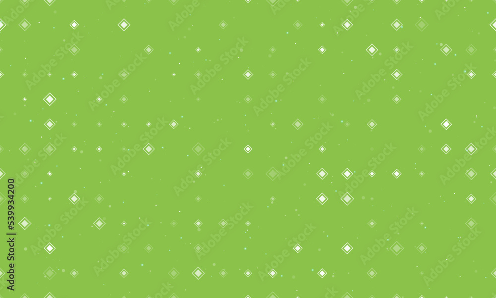 Seamless background pattern of evenly spaced white main road signs of different sizes and opacity. Vector illustration on light green background with stars