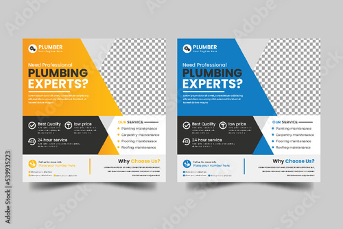 Construction and house renovation services social media post and plumber service  web banner design template