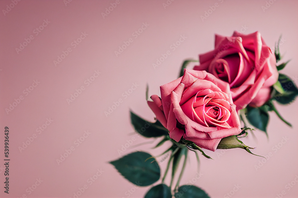 Photography of a a bunch of Pink Red Roses on a pink pastel background Photography of a a bunch of Pink Red Roses on a pink pastel background