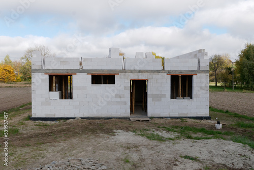 Construction residential new house in progress. Real estate under construction  
