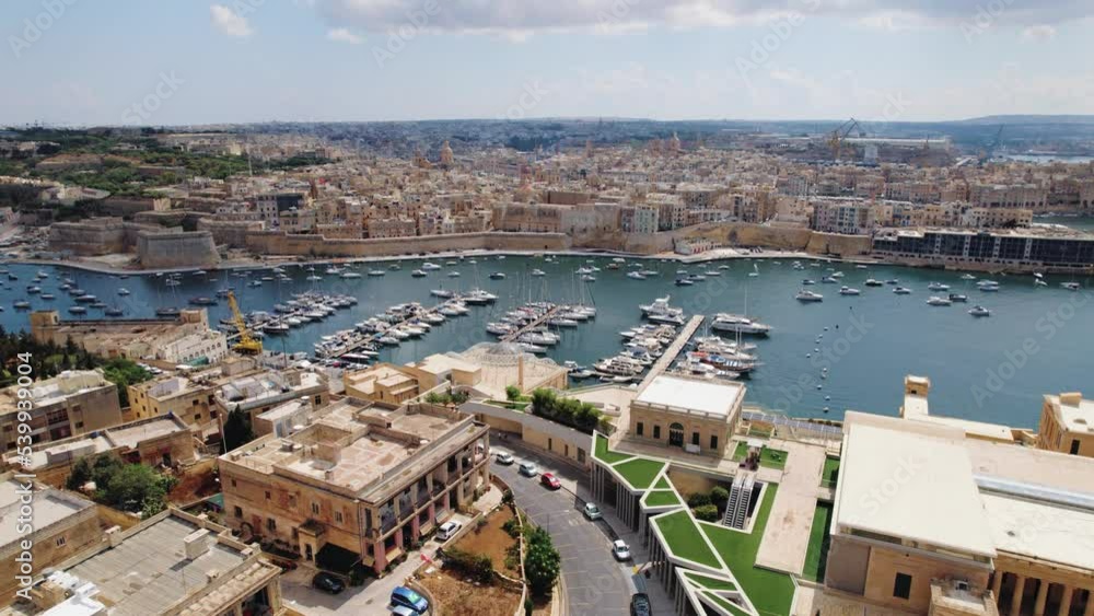 Aerial view approaching dock in Grand Harbour, Valletta Aerial view approaching dock in Grand Harbour, Valletta