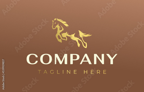 Golden Mustang Logo Design Template. Horse Farm Icon Vector