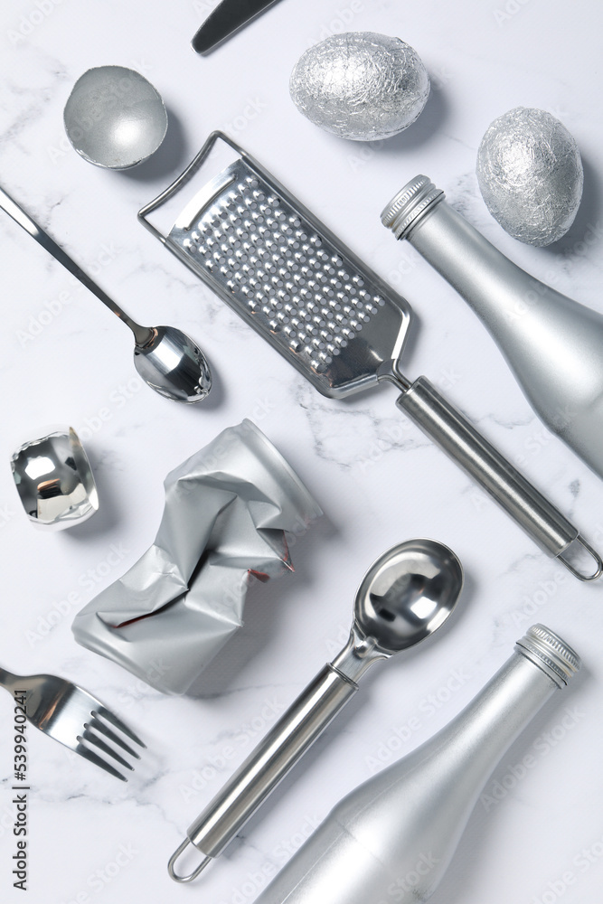Concept of Silver, different silver textures and items Concept of Silver, different silver textures and items