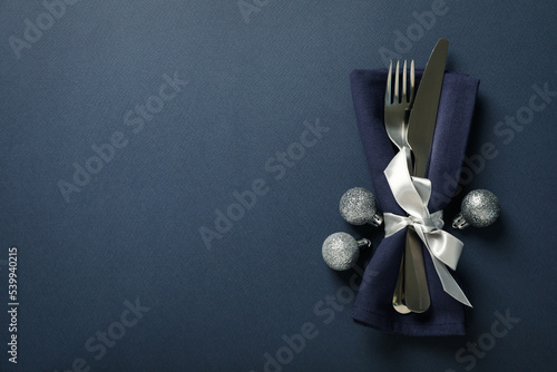 Concept of Happy New Year, Christmas table setting, space for text