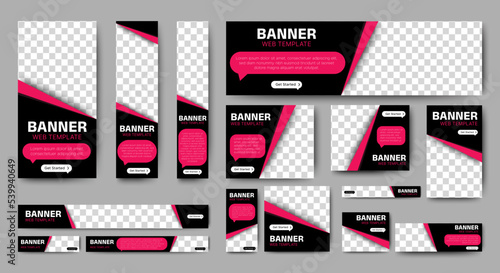 Modern Black banners design web template set. Business ad banners layout. vector background for web ads, social media post, flyer, card.