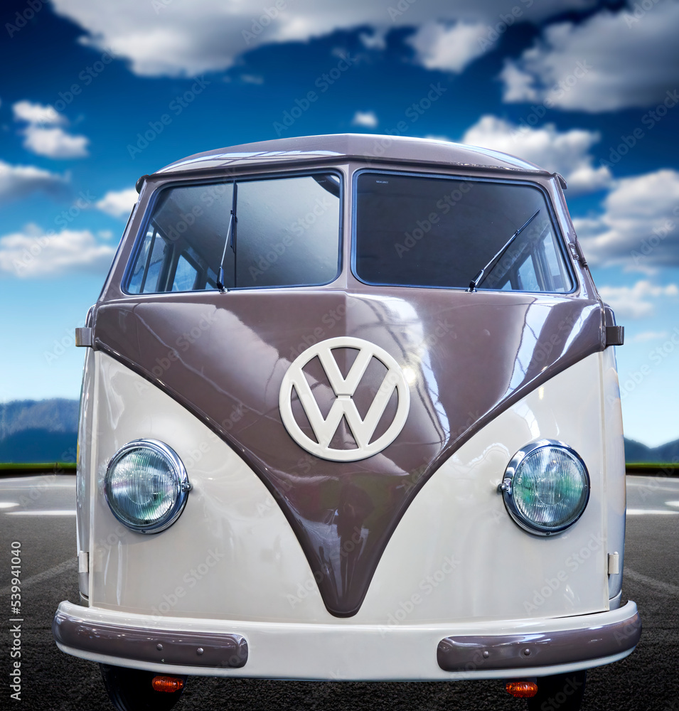 VW T1 Transporter, classic commercial vehicle of the German car  manufacturer, front view of VW bus in Wolfsburg, Germany, September 20,  2022. Stock Photo | Adobe Stock