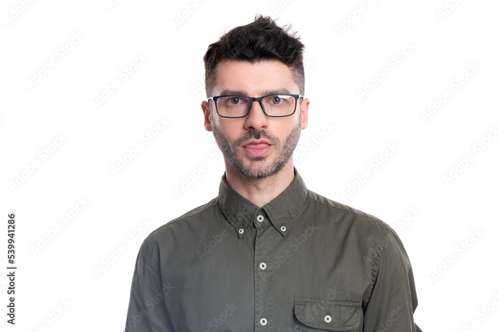 Obraz premium adult manager man face. portrait of man manager isolated on white background.