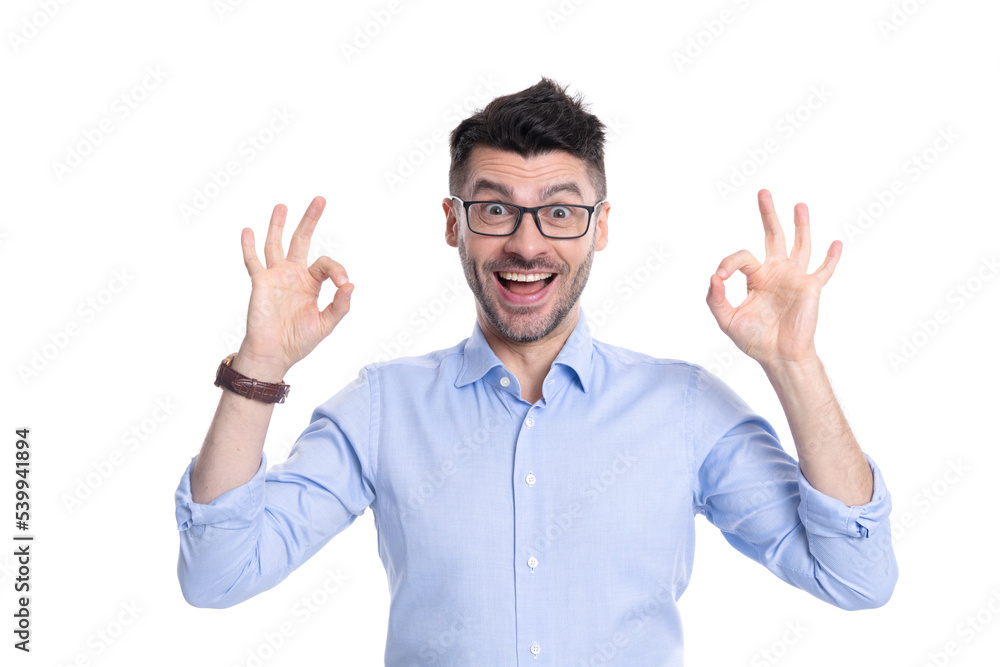 smiling businessman show ok isolated on white background. businessman in studio. smiling businessman show ok isolated on white background. businessman in studio.