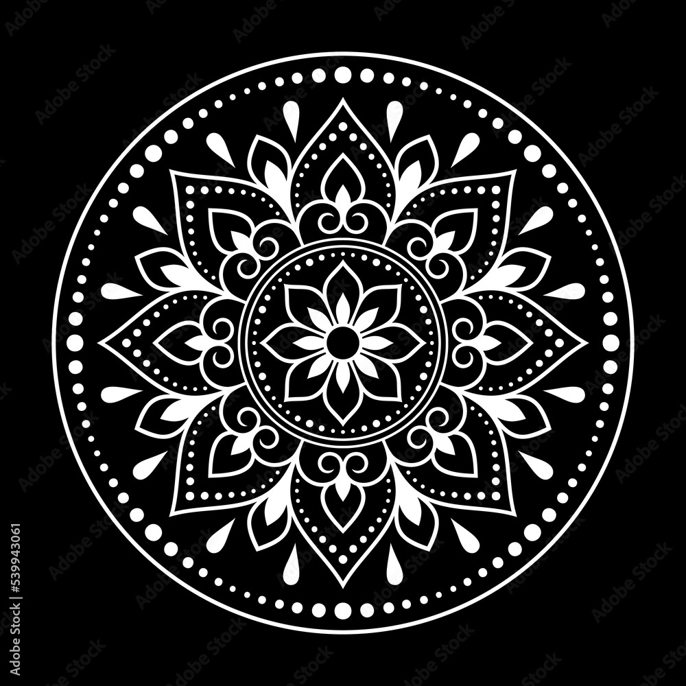 Circular pattern in form of mandala with flower for Henna, Mehndi, tattoo, decoration. Decorative ornament in ethnic oriental style. Outline doodle hand draw vector illustration. Circular pattern in form of mandala with flower for Henna, Mehndi, tattoo, decoration. Decorative ornament in ethnic oriental style. Outline doodle hand draw vector illustration.