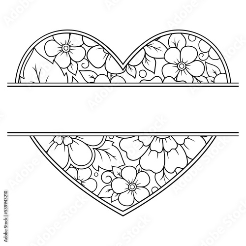 Frame in eastern tradition. Stylized with henna tattoos decorative pattern for decorating covers for book, notebook, casket, magazine, postcard and folder. Flower Heart in mehndi style.
