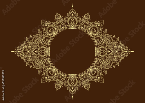 Frame in eastern tradition. Stylized with henna tattoos decorative pattern for decorating covers for book, notebook, casket, magazine, postcard and folder. Flower border in mehndi style.