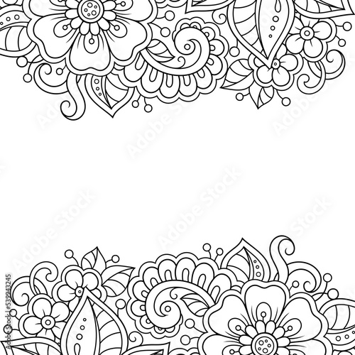 Frame in eastern tradition. Stylized with henna tattoos decorative pattern for decorating covers for book, notebook, casket, magazine, postcard and folder. Flower border in mehndi style.