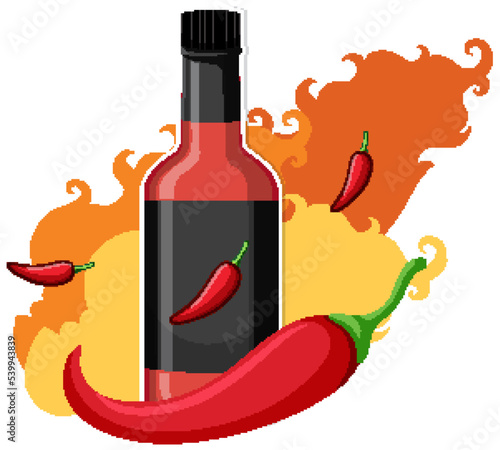 Chili sauce bottle with fire