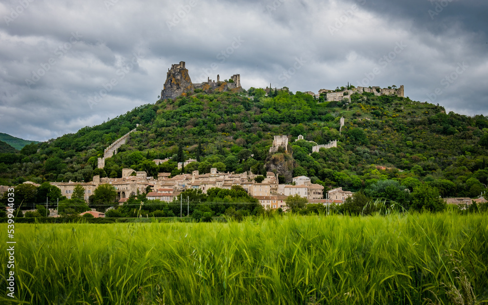 View on the medieval village of Rochemaure and its fortress in the South of France (Ardeche)