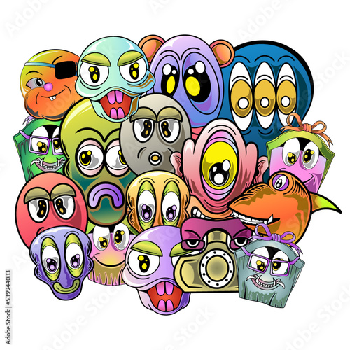 Abstract cartoon vector illustration Funny crazy doodles characters