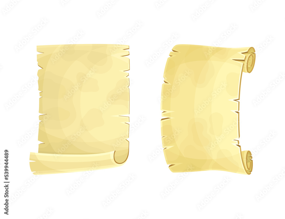 Old Scroll or Roll of Papyrus, Parchment or Paper Containing Writing Vector Set