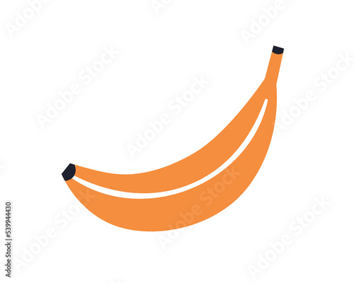 Banana in peel. Whole sweet tropical fruit icon. Stylized food. Natural exotic ripe healthy banan in skin. Colored flat vector illustration isolated on white background