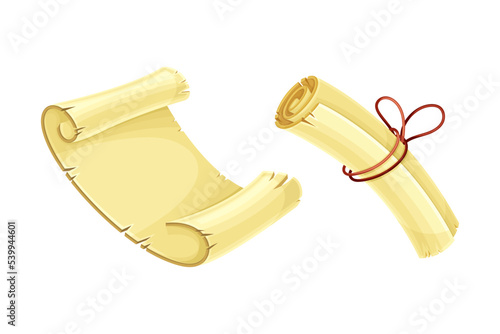Old Scroll or Roll of Papyrus, Parchment or Paper Containing Writing Vector Set