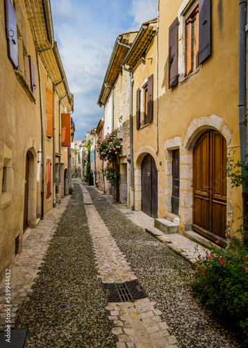 Fototapeta Naklejka Na Ścianę i Meble -  Medieval houses and cobblestone street in the village of Rochemaure, in the South of France (Ardeche)