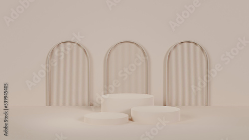 Minimal Style 3D Render design stage podium on Beige Background.
