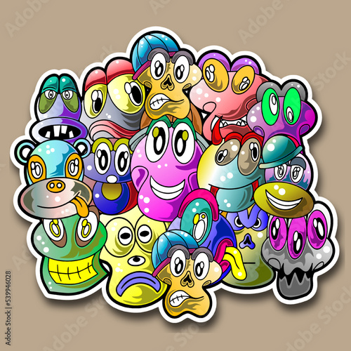 Cute monster doodle vector sticker