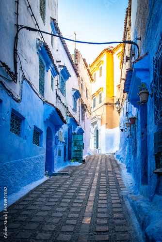 narrow street, blue city of Chefchaouen, Morocco, north africa, © Andrea Aigner