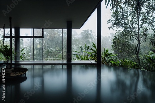 Interior with huge window and rainforest view © XtravaganT