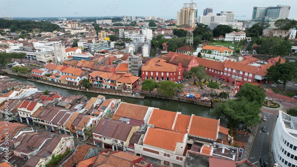 Malacca, Malaysia - October 16, 2022: The Historical Landmark Buildings and Tourist Attractions of Malacca