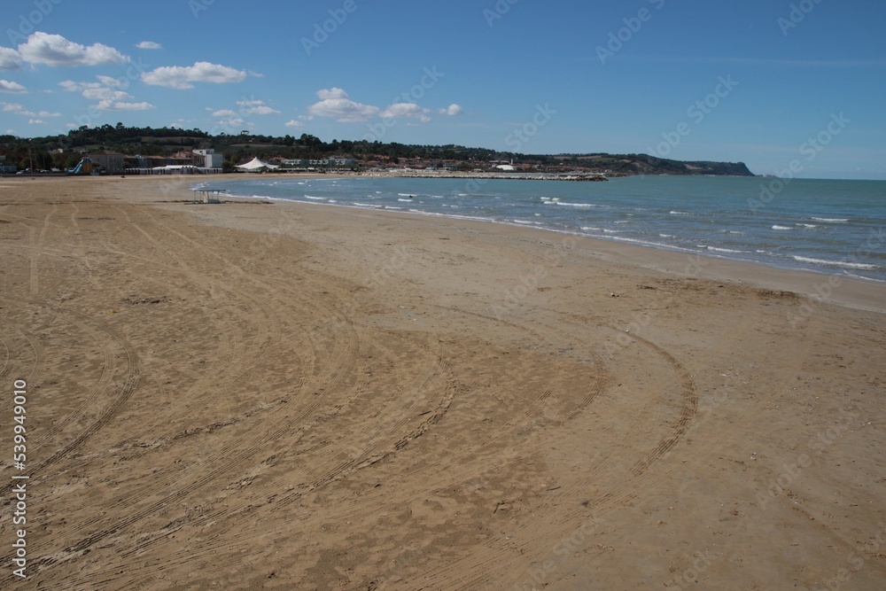 Italy, Marche, Fano: Deserted beach in autumn. Italy, Marche, Fano: Deserted beach in autumn.