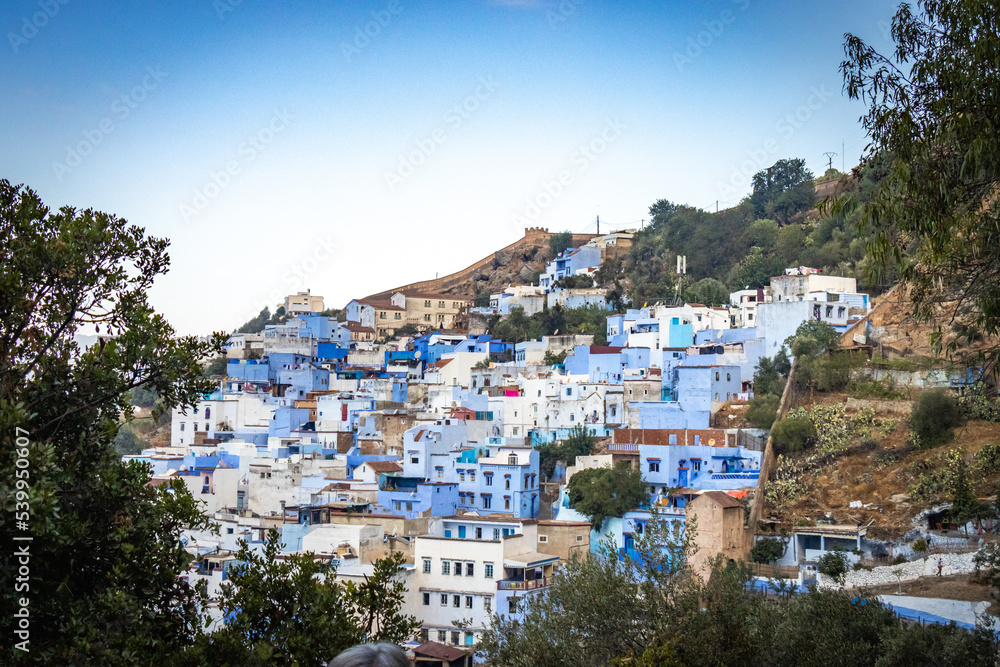 Obraz premium panorama over Chefchaouen, blue city, rif mountains, morocco, north africa