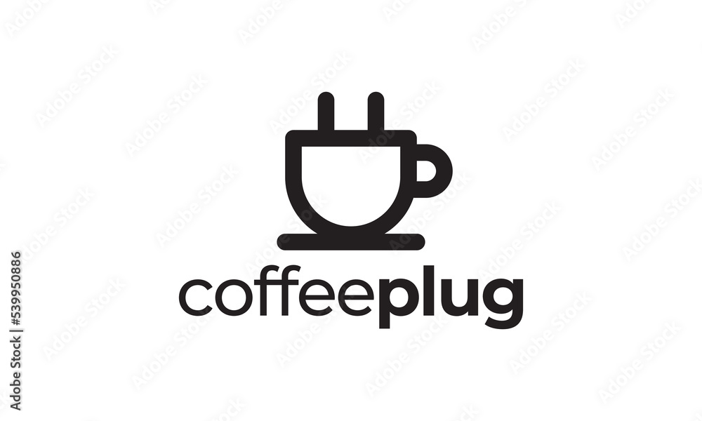 cup coffee and plug line logo design cup coffee and plug line logo design