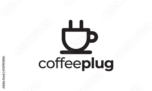 cup coffee and plug line logo design
