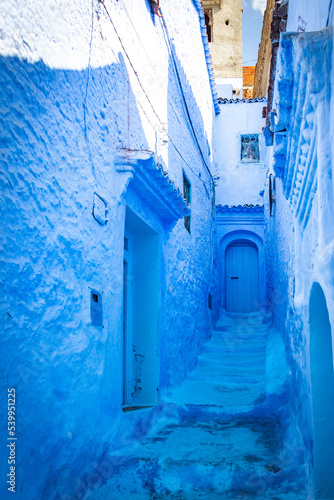 narrow street in Chefchaouen, blue, morocco, north africa