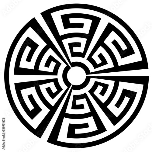 Ancient Greek key black symbol, round logo from Greece