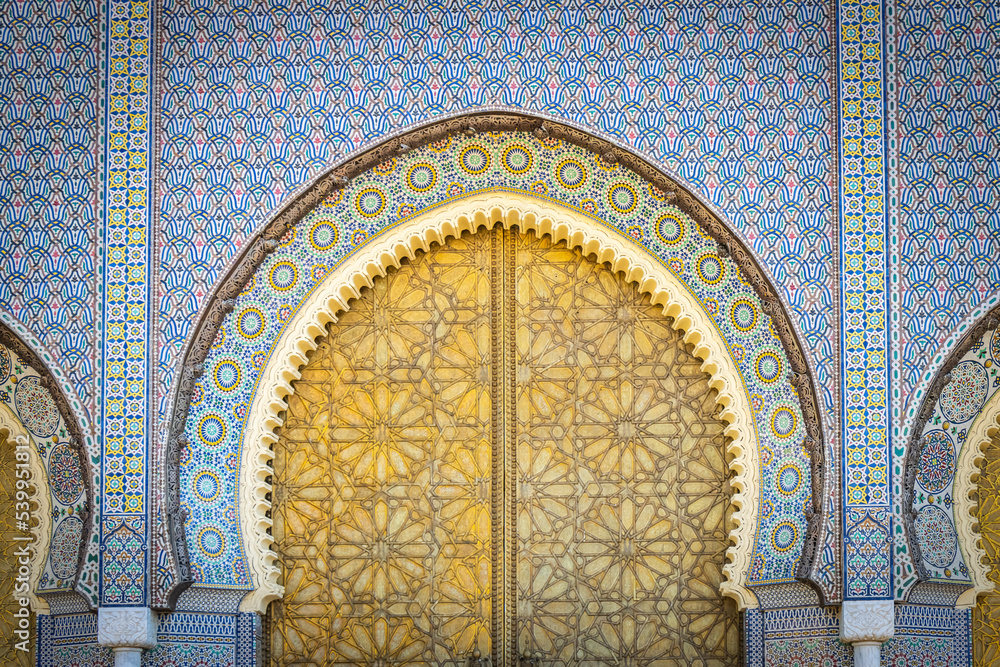 entrance to royal palace in fes, fez, morocco, north africa, 