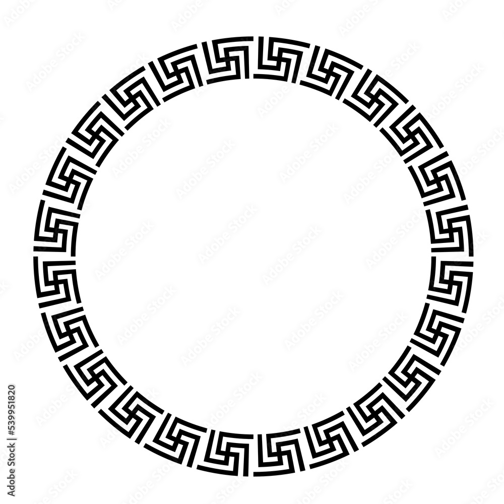 Greek round frame. Ancient Greek key black frame pattern, round antique border from Greece Greek round frame. Ancient Greek key black frame pattern, round antique border from Greece