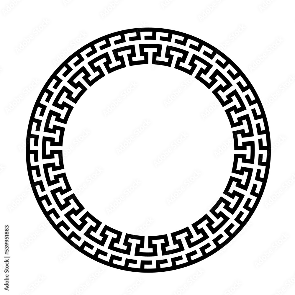 Greek round frame. Ancient Greek key black frame pattern, round antique border from Greece Greek round frame. Ancient Greek key black frame pattern, round antique border from Greece