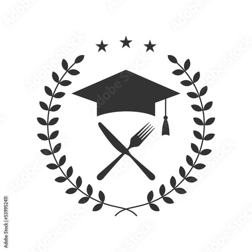 Cooking academy graphic sign. Cooking school symbol isolated on white background. Vector illustration
