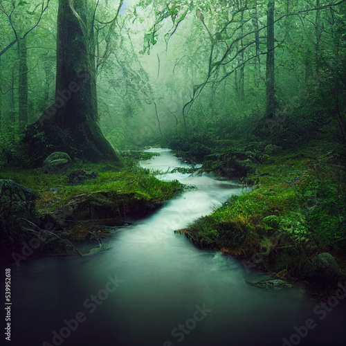 Natural waterfall with rocks and green moss