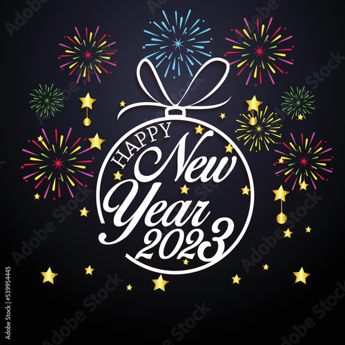 Happy New Year 2023 Greeting Card Holiday Vector Illustration.