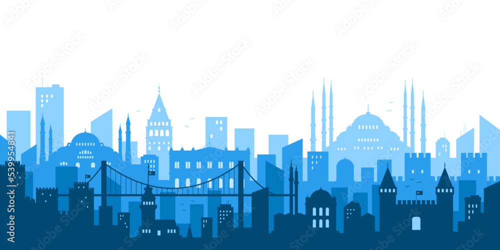 Istanbul Turkey concept. Silhouette of the city of Istanbul. Travel concept. Template. Vector illustration.