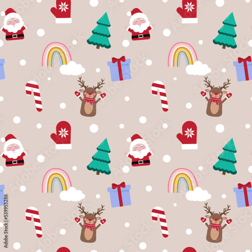 Fototapeta Naklejka Na Ścianę i Meble -  Cute cartoon Santa Clause and reindeer seamless pattern.