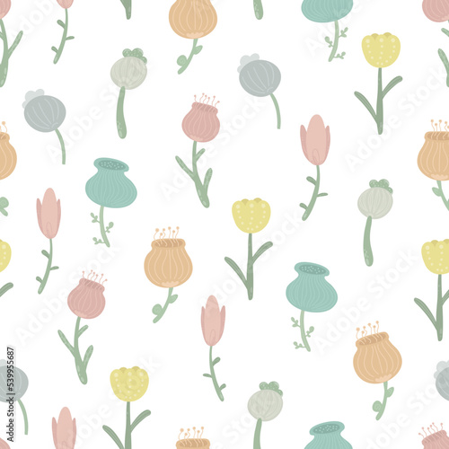 seamless gentle flower pattern. Cute floral pattern with colorful flowers. warm summer  spring pattern.