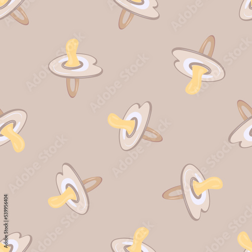 Fényképezés Baby pacifier seamless pattern. Neutral beige colors.