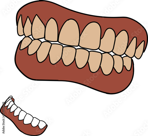 False teeth concept vector illustration. Dentures. Dental prosthetic.