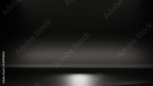 Black podium display with blank backdrops. 3D rendering.