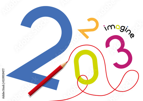 Carte de vœux 2023 au graphisme dynamique et coloré, pour symboliser l’imagination et la création artistique.