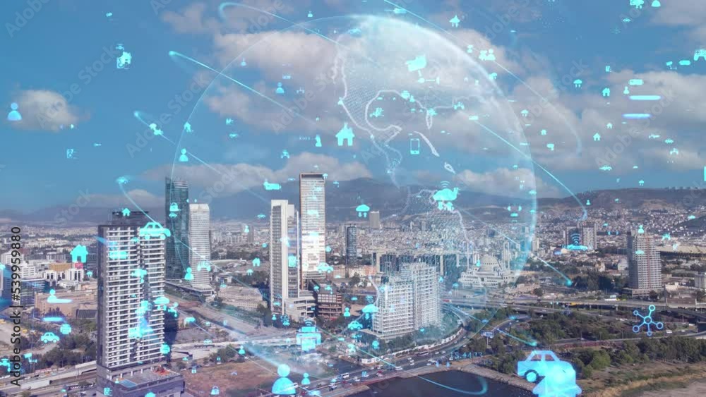 Smart city IOT internet of thing ICT digital technology futuristic, automation management smart digital technology VPN cyber security power energy sustainable metaverse city virtual augmented. High