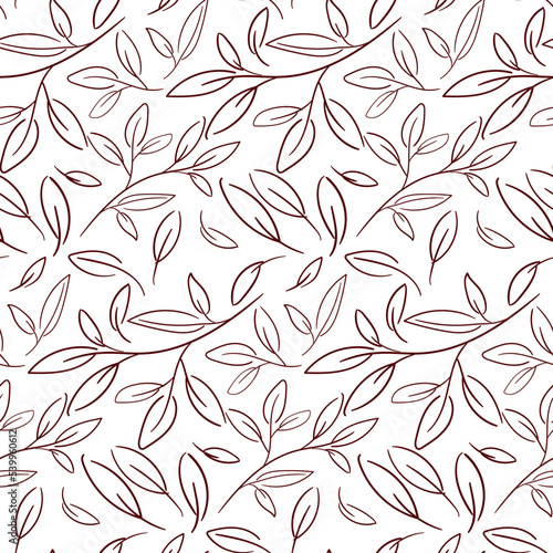 The texture of the leaves with red lines on a white background. Abstract drawing in a botanical theme. It is used for printing on textiles and paper. Gift wrapping. 
